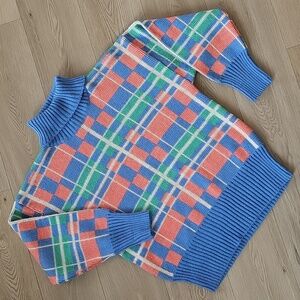 Vintage 90s Northern Spirit Vibrant Oversized Knit Turtleneck Sweater, Med